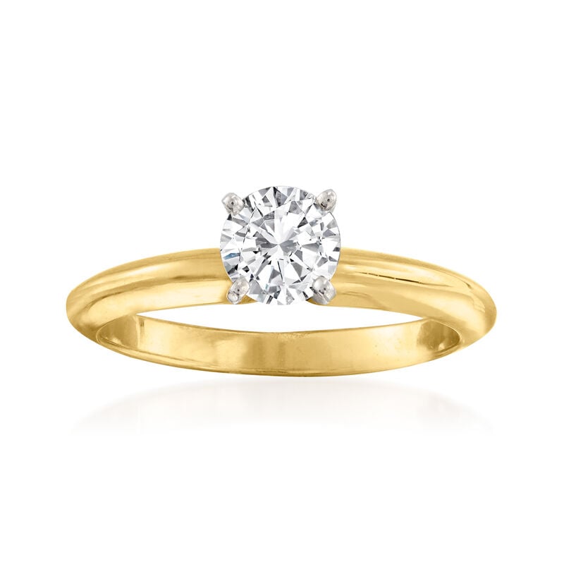 C. 2010 Vintage .54 Carat Certified Diamond Solitaire Ring in 14kt Yellow Gold. Size 7 image number 0