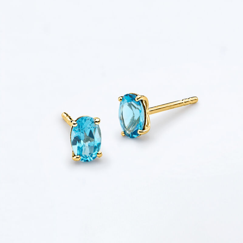 .90 ct. t.w. Oval London Blue Topaz Stud Earrings in 14kt Yellow Gold  image number 2
