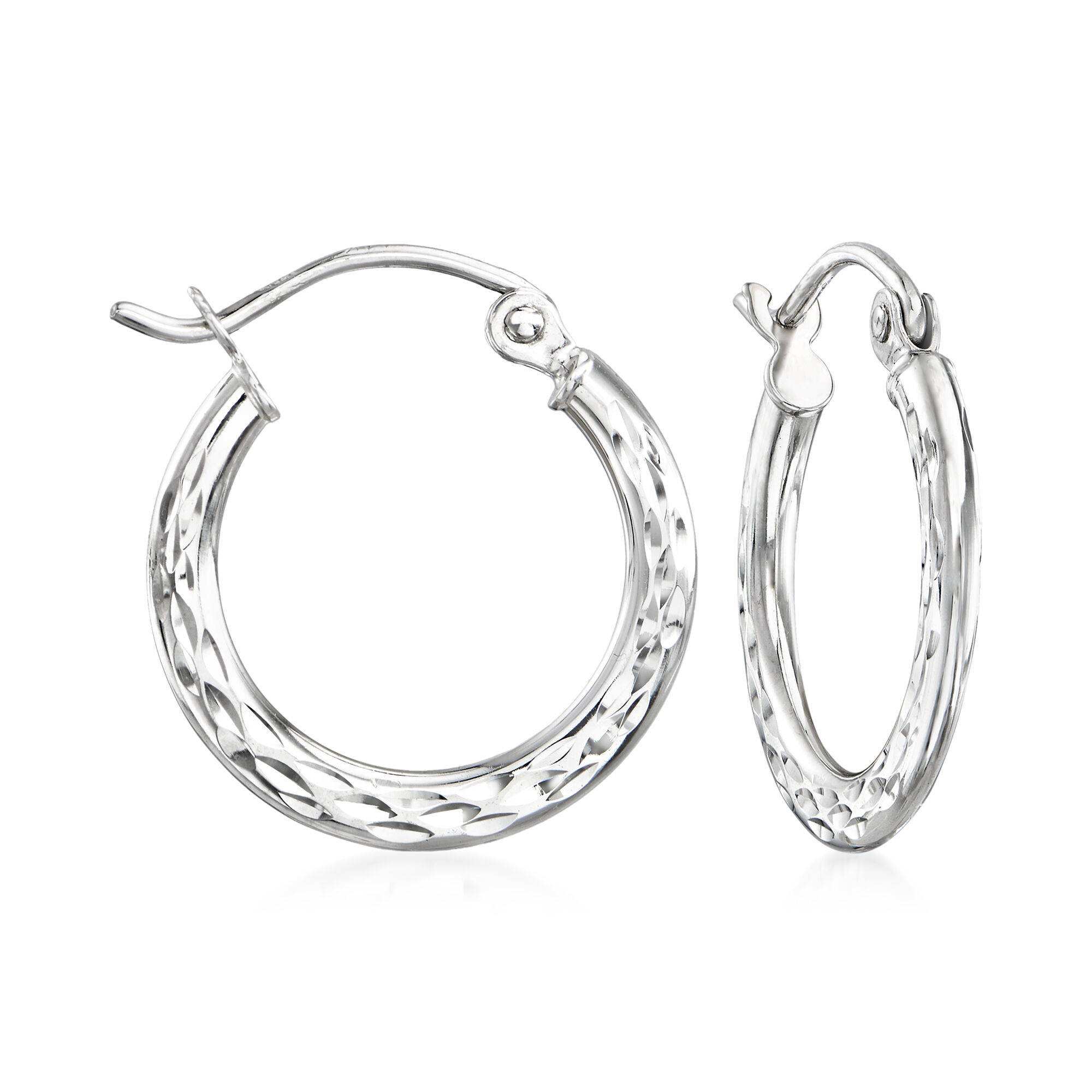 14kt White Gold Diamond Cut Hoop Earrings. 5 8