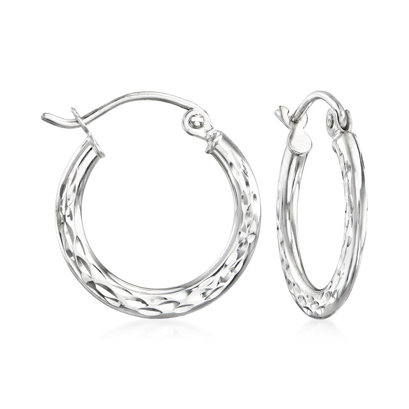 14kt White Gold Diamond-Cut Hoop Earrings. 5/8&quot; image number 0