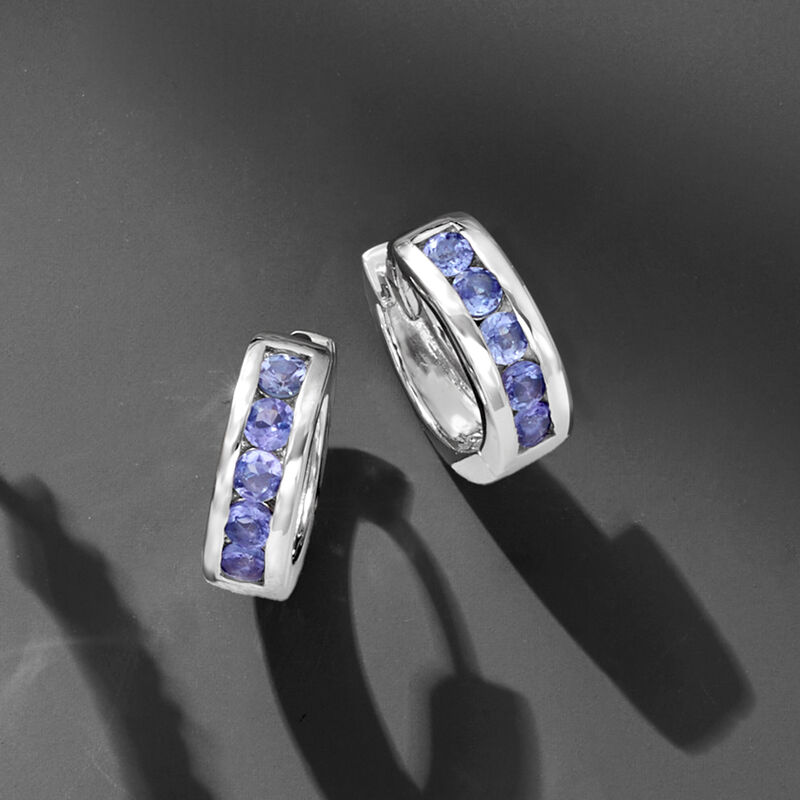 .60 ct. t.w. Tanzanite Huggie Hoop Earrings in Sterling Silver. 1/2&quot; image number 3