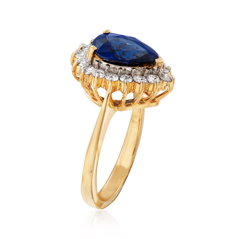 C. 1980 Vintage 2.40 Carat Sapphire and .51 ct. t.w. Diamond Ring in 14kt Yellow Gold image number 2