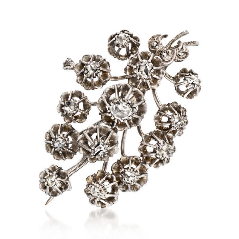 C. 1960 Vintage .85 ct. t.w. Diamond Flower Pin in Sterling Silver image number 0
