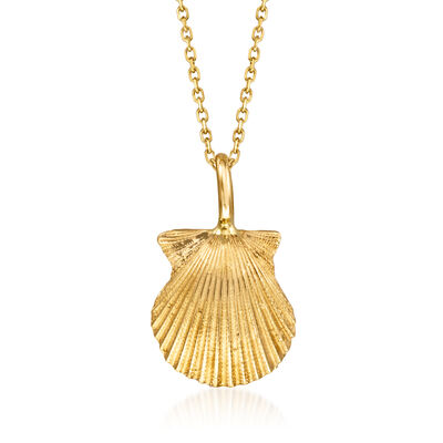 C. 1990 Vintage 14kt Yellow Gold Seashell Pendant Necklace