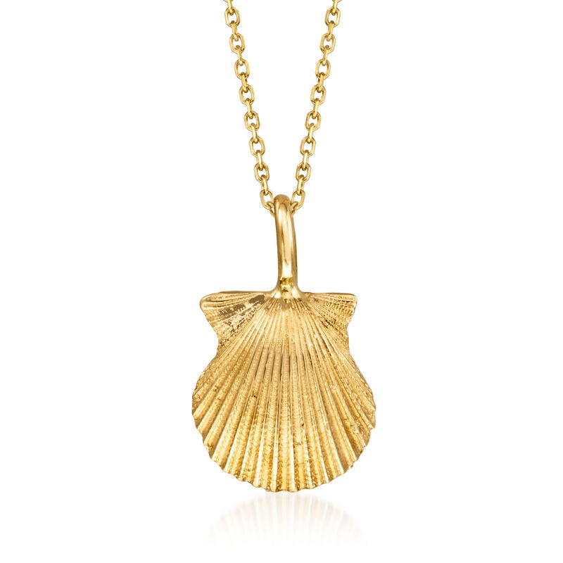 C. 1990 Vintage 14kt Yellow Gold Seashell Pendant Necklace. 18" image number 0