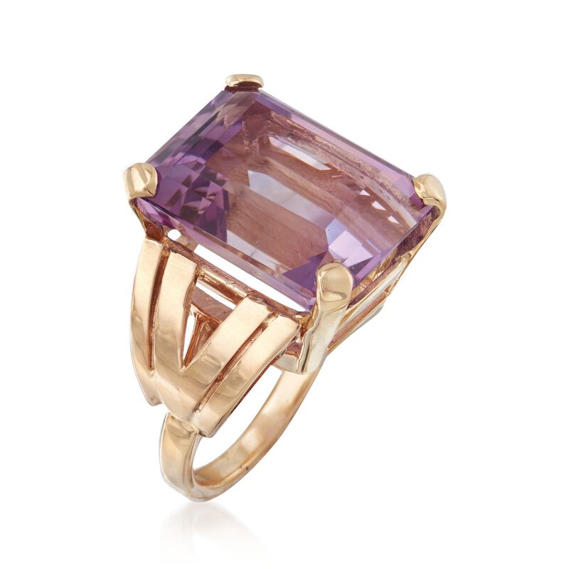 C. 1950 Vintage 17.50 Carat Amethyst Ring in 14kt Yellow Gold. Size 5.5 image number 2