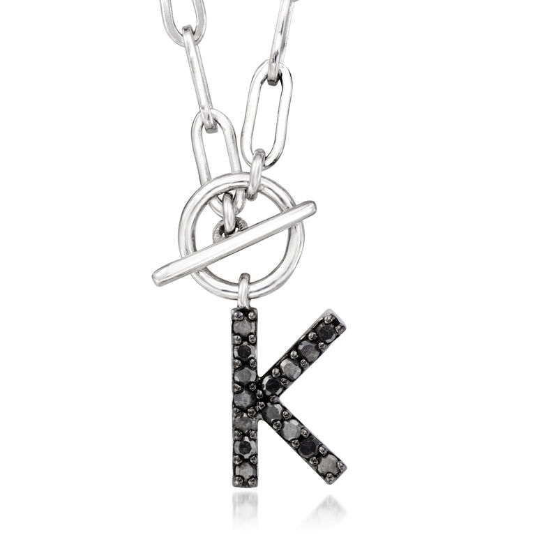 K - .10 ct. t.w. Black Diamond Initial Paper Clip Link Toggle Necklace in Sterling Silver. 18"   image number 0