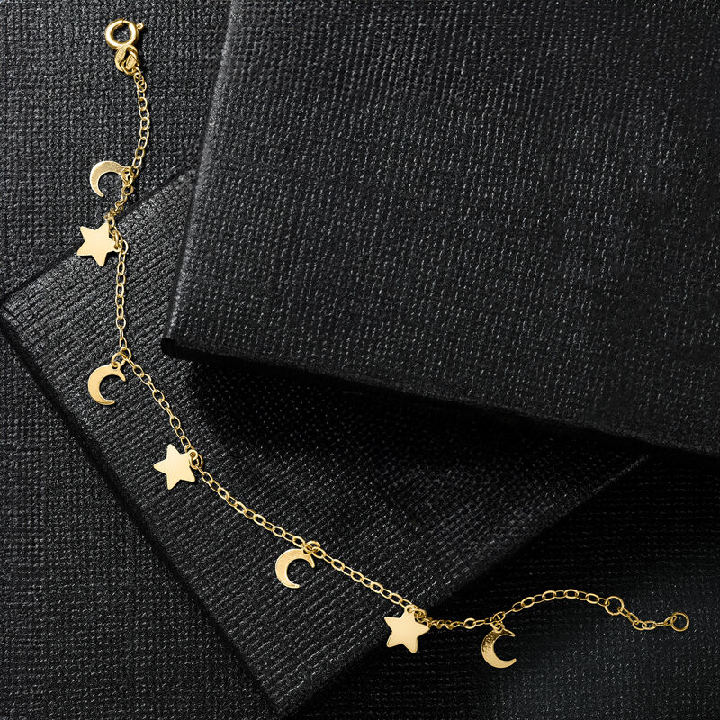 Italian 14kt Yellow Gold Moon and Stars Bracelet. 7.5&quot; image number 3