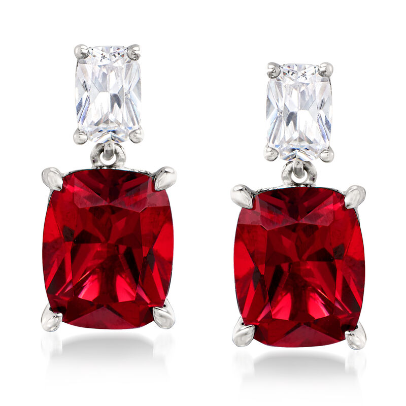 8.50 ct. t.w. Simulated Ruby and 1.10 ct. t.w. CZ Drop Earrings in Sterling Silver image number 0