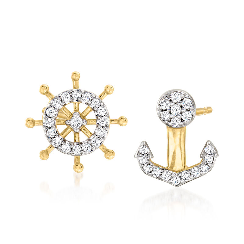.10 ct. t.w. Diamond Nautical Mismatched Earrings in 14kt Yellow Gold image number 0