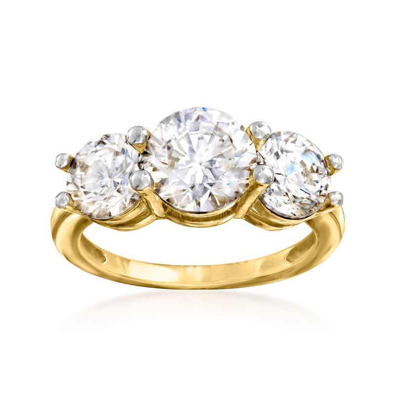 4.00 ct. t.w. CZ Three-Stone Ring in 14kt Yellow Gold. Size 5 image number 0