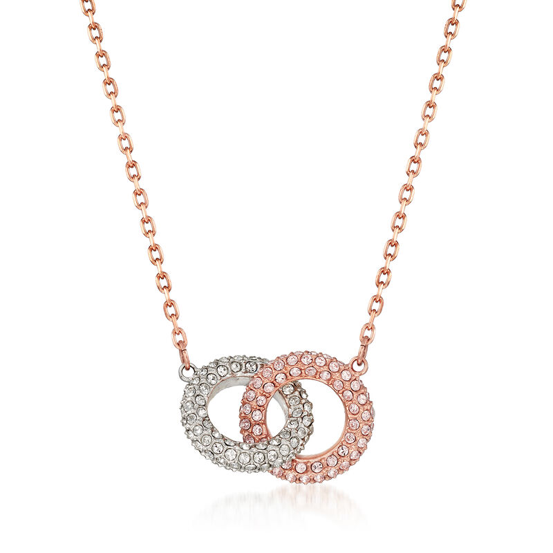 Swarovski Crystal Interlocking Rings Necklace in Gold Plate. 15.25&quot; image number 1