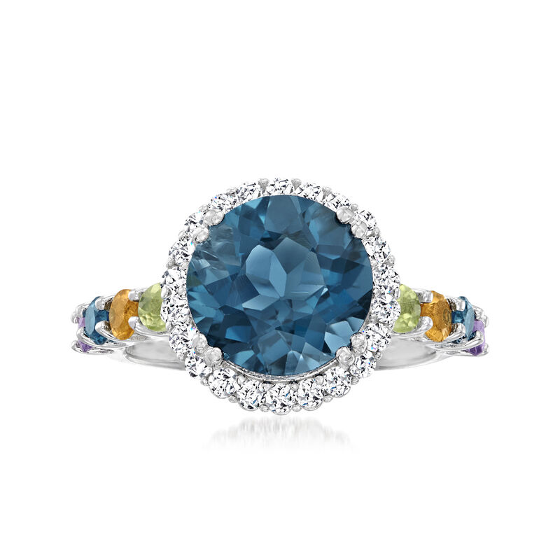 4.20 Carat London Blue Topaz and 1.00 ct. t.w. Multi-Gemstone Ring in Sterling Silver image number 0