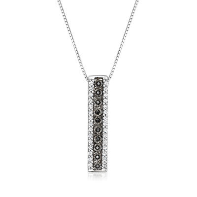 .20 ct. t.w. Black and White Diamond Linear Bar Pendant Necklace in Sterling Silver