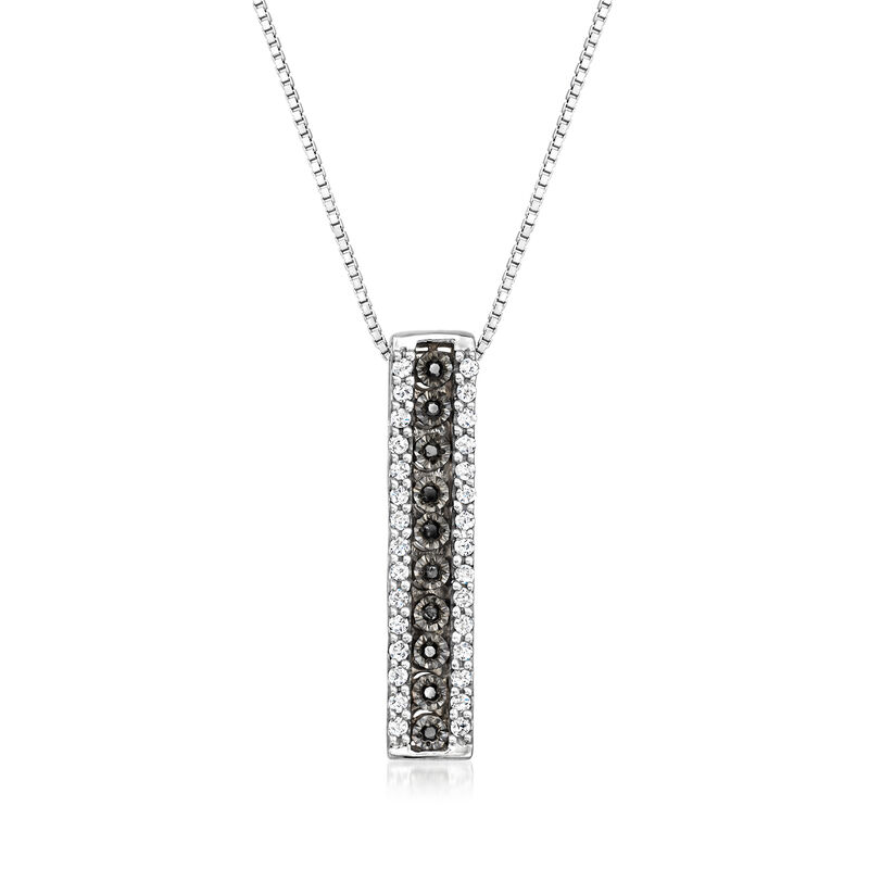 .20 ct. t.w. Black and White Diamond Linear Bar Pendant Necklace in Sterling Silver. 18&quot; image number 1