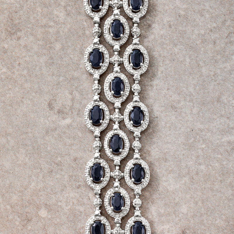16.00 ct. t.w. Sapphire Three-Row Bracelet with Single Diamond in Sterling Silver image number 3