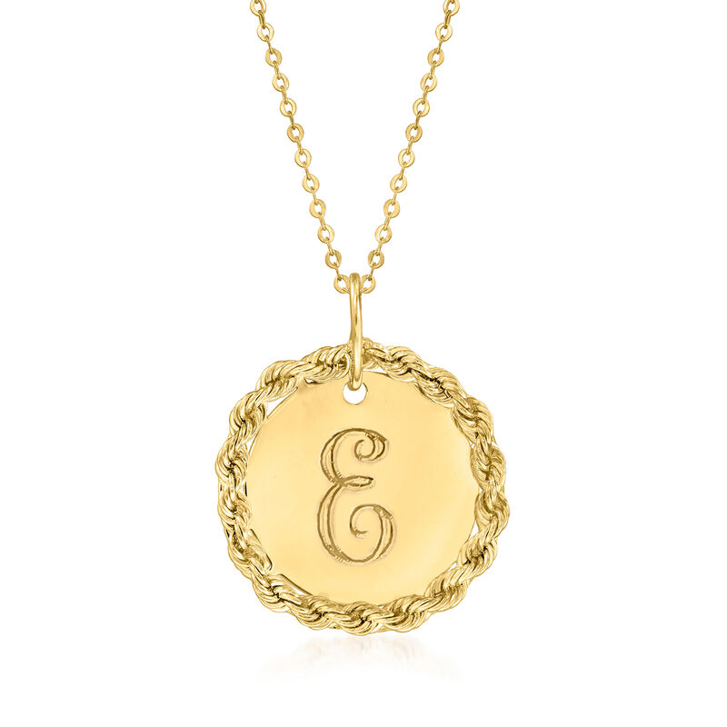 Single-Initial - Italian 14kt Yellow Gold Roped-Circle Necklace. 18&quot;   image number 0