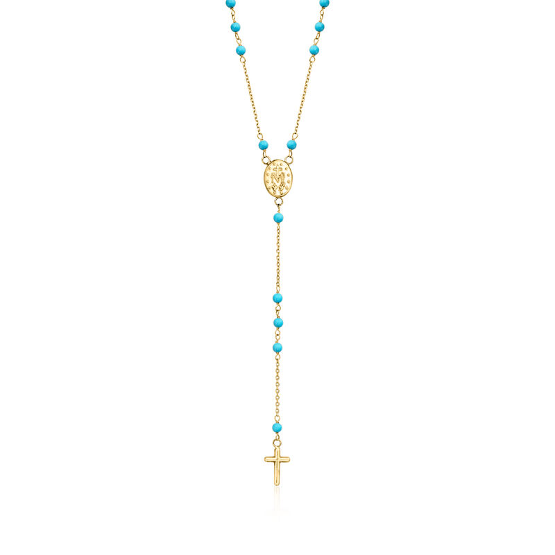 Italian Turquoise Rosary Necklace in 18kt Yellow Gold. 18&quot; image number 1