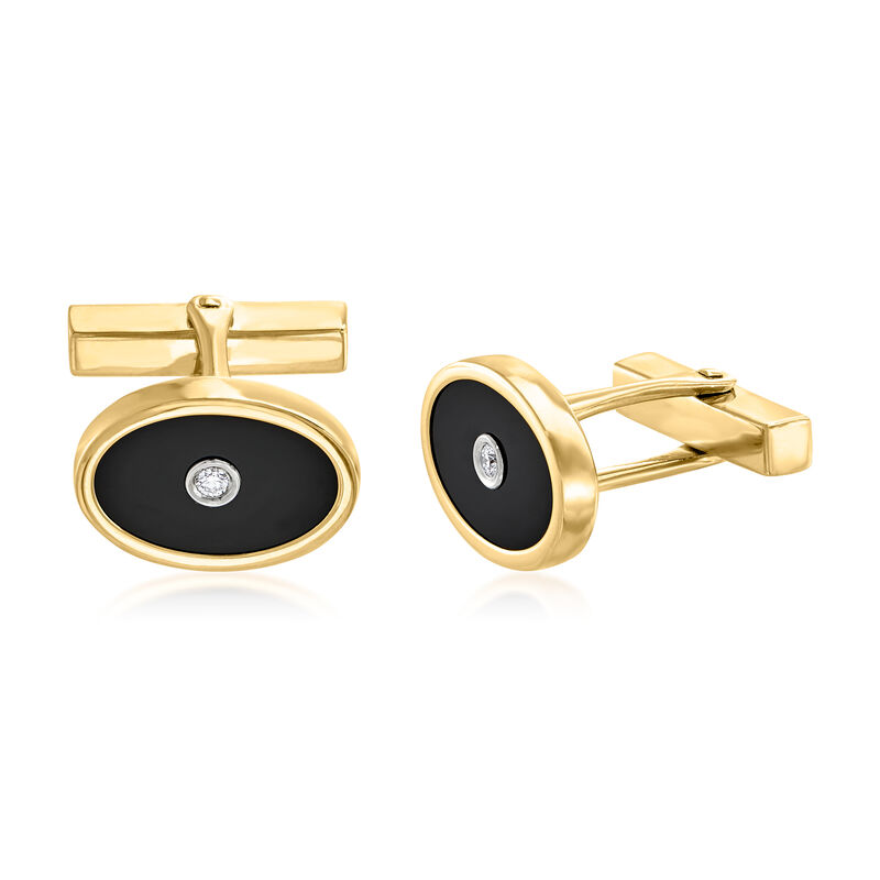 C. 1980 Vintage Tiffany Jewelry Black Onyx and .10 ct. t.w. Diamond Cuff Links in 18kt Yellow Gold image number 0