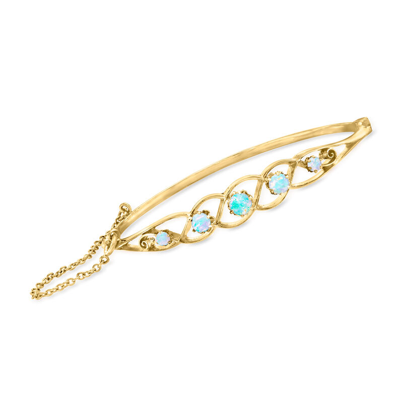 C. 1970 Vintage Opal Bangle Bracelet in 14kt Yellow Gold image number 0