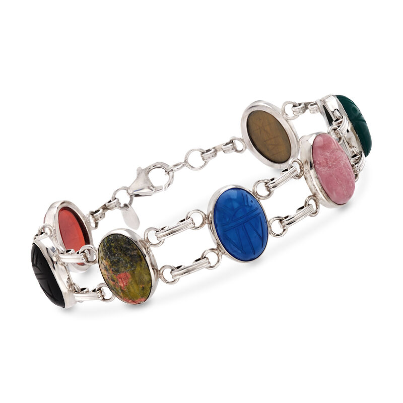 Multi-Gemstone Scarab Bracelet in Sterling Silver image number 0