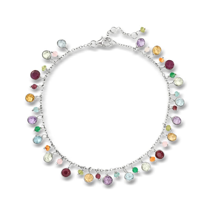 12.70 ct. t.w. Multi-Gemstone Drop Anklet in Sterling Silver. 9" image number 0