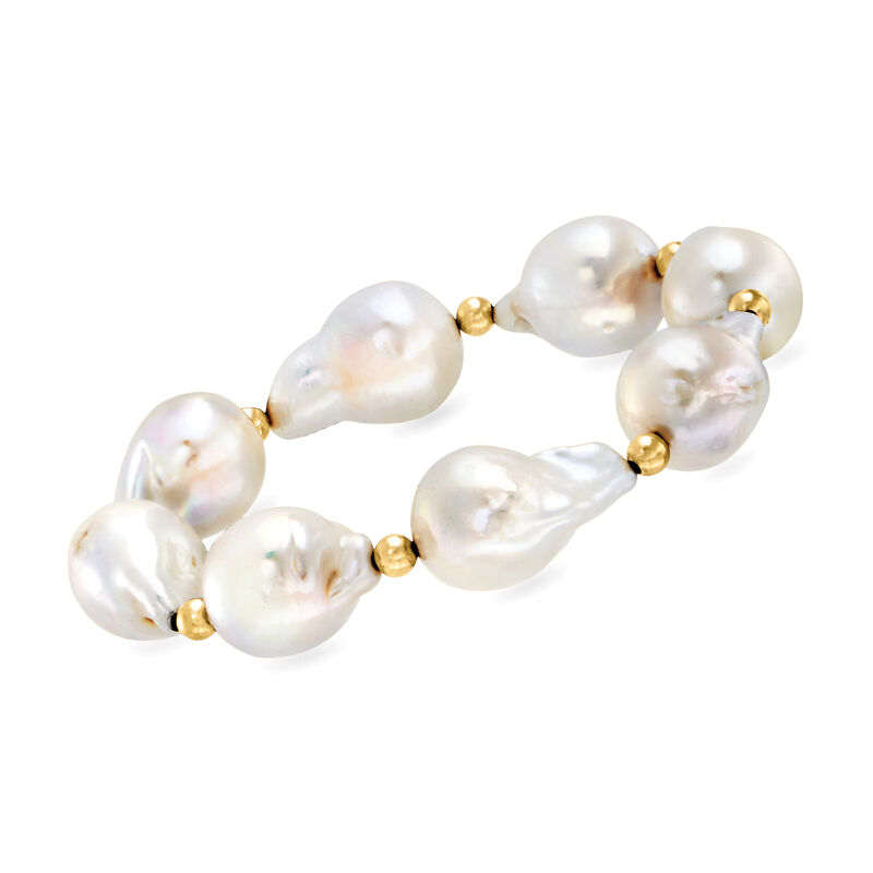 13-14mm Cultured Baroque Pearl Stretch Bracelet with 14kt Yellow Gold image number 0