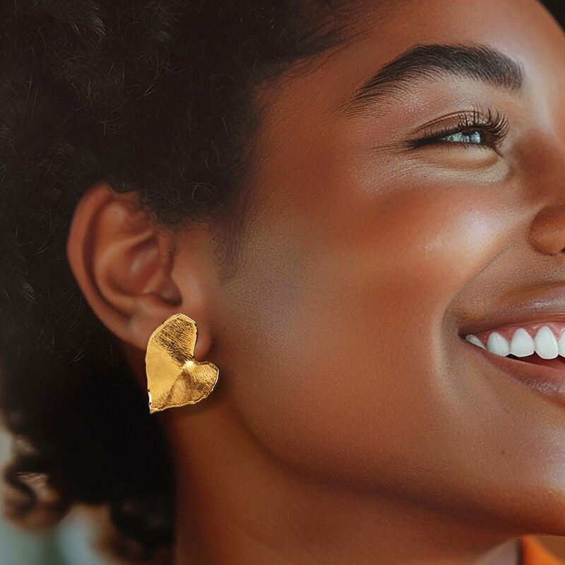 Italian 18kt Gold Over Sterling Brushed and Polished Heart Earrings image number 1