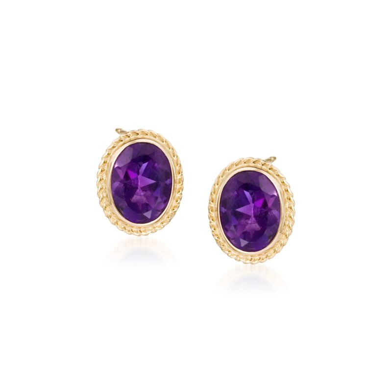 2.50 ct. t.w. Amethyst Roped-Edge Earrings in 14kt Yellow Gold image number 0
