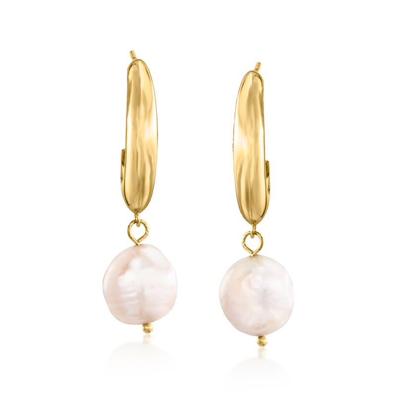 9-11mm Cultured Pearl Crescent Moon Drop Earrings in 18kt Gold Over Sterling  image number 0