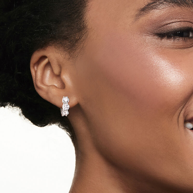 3.00 ct. t.w. Lab-Grown Diamond Huggie Hoop Earrings in 14kt White Gold. 1/2&quot; image number 1