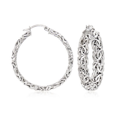 Sterling Silver Large Byzantine Hoop Earrings