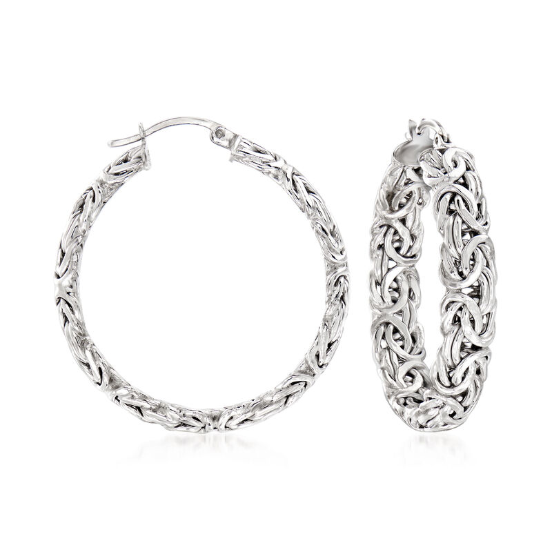 Sterling Silver Large Byzantine Hoop Earrings. 1 1/2&quot; image number 0