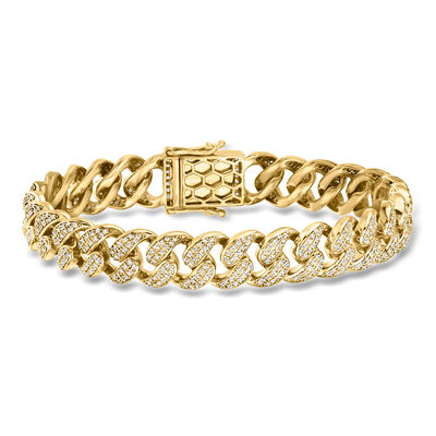 Men's 3.00 ct. t.w. Lab-Grown Diamond Cuban-Link Bracelet in 18kt Gold Over Sterling