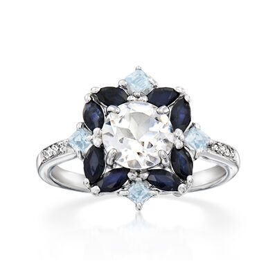 1.78 ct. t.w. White and Sky Blue Topaz Ring with .80 ct. t.w. Sapphires in Sterling Silver