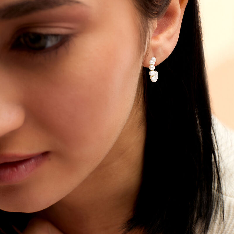 3-3.5mm Cultured Pearl C-Hoop Earrings in 14kt Yellow Gold. 1/2&quot; image number 1