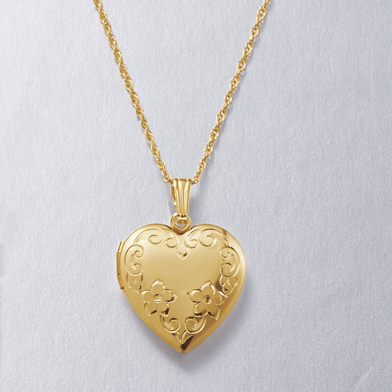 14kt Yellow Gold Floral Heart Locket Necklace image number 3