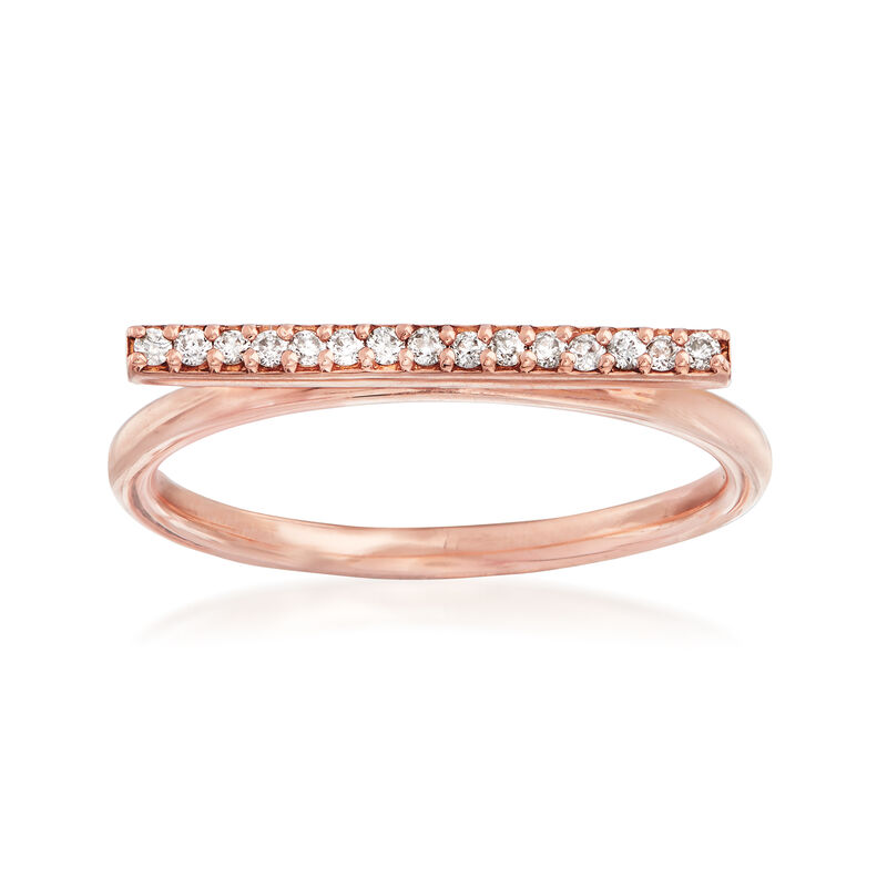 C. 1990 Vintage .12 ct. t.w. Diamond Horizontal Bar Ring in 14kt Rose Gold. Size 7.25 image number 0