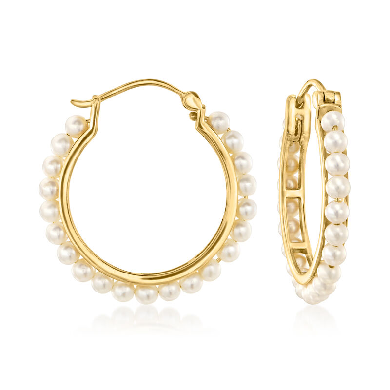 3-3.5mm Cultured Pearl Hoop Earrings in 18kt Gold Over Sterling. 1 1/4&quot; image number 0