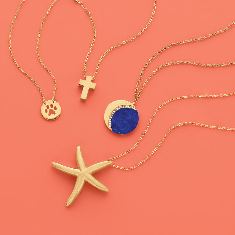 Lapis Crescent Moon Necklace with Diamond Accents in 14kt Yellow Gold image number 5