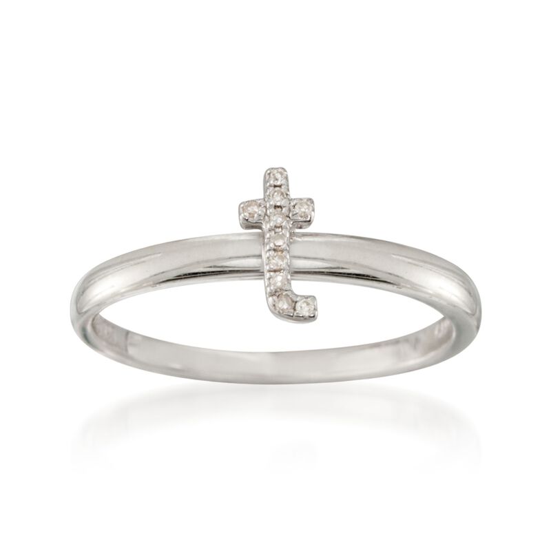 Diamond Accent Mini Initial &quot;T&quot; Ring in Sterling Silver image number 0