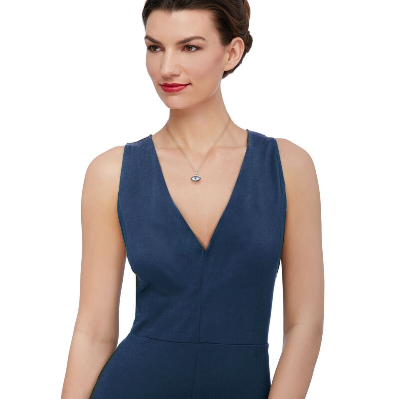 .40 Carat Tanzanite and .40 ct. t.w. White Zircon Evil Eye Pendant Necklace with Black Spinels in Sterling Silver image number 1