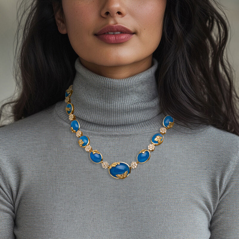 Blue Chalcedony and 7.25 ct. t.w. White Topaz Nature Overlay Necklace with .27 ct. t.w. Diamonds in 18kt Gold Over Sterling image number 1