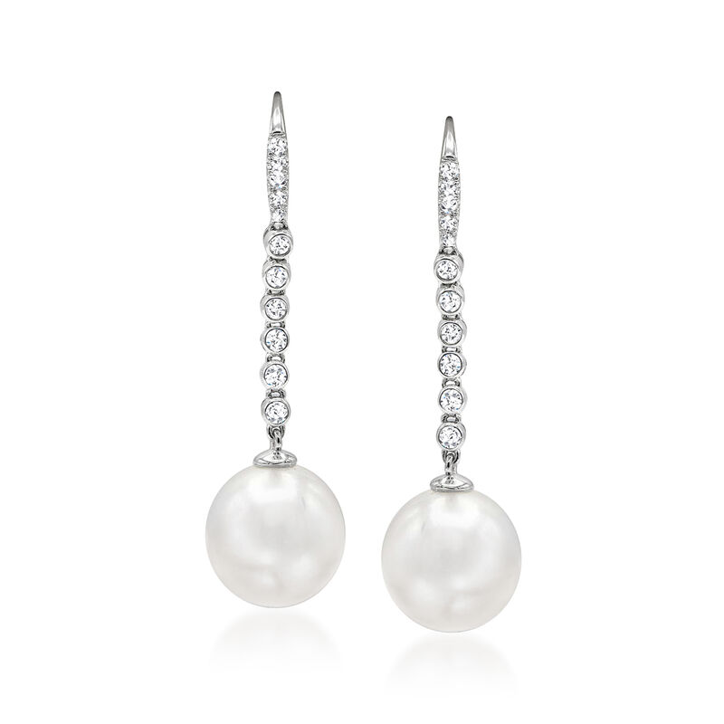 12-13mm Cultured South Sea Pearl and .35 ct. t.w. Diamond Linear Drop Earrings in 18kt White Gold image number 0