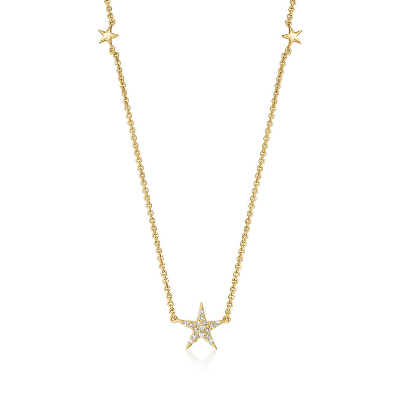 14kt Yellow Gold Star Necklace with Diamond Accents image number 0