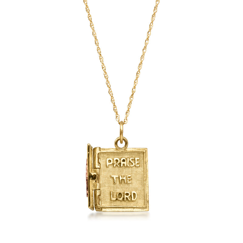 C. 1980 Vintage 14kt Two-Tone Gold Bible Pendant Necklace. 18" image number 2