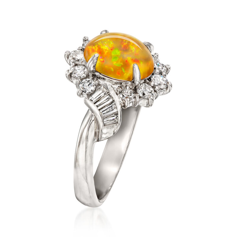 C. 1990 Vintage Opal and .60 ct. t.w. Diamond Ring in Platinum. Size 5 image number 2