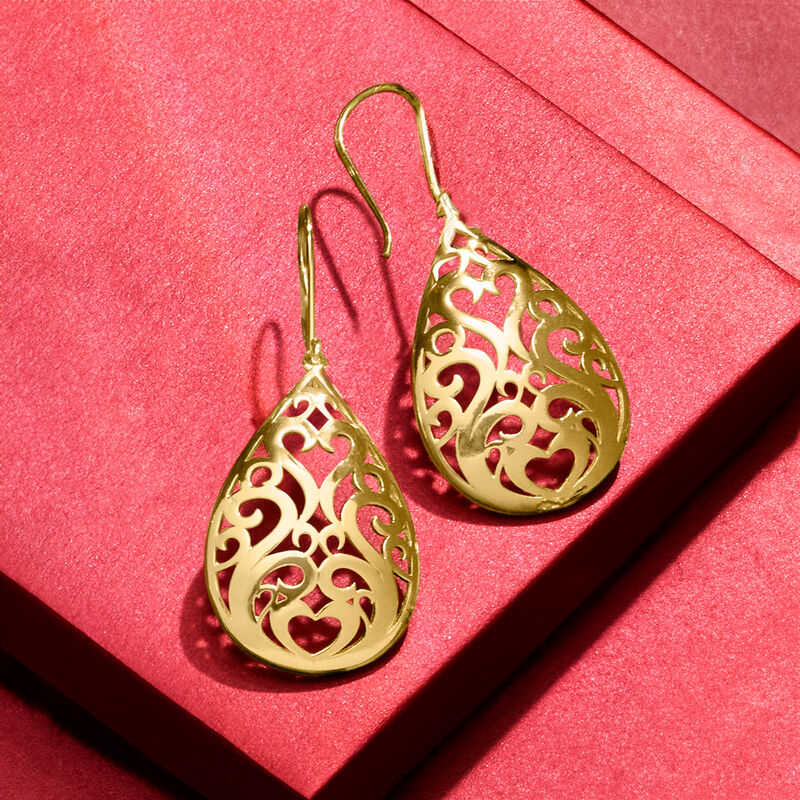 18kt Gold Over Sterling Openwork Teardrop Earrings image number 2