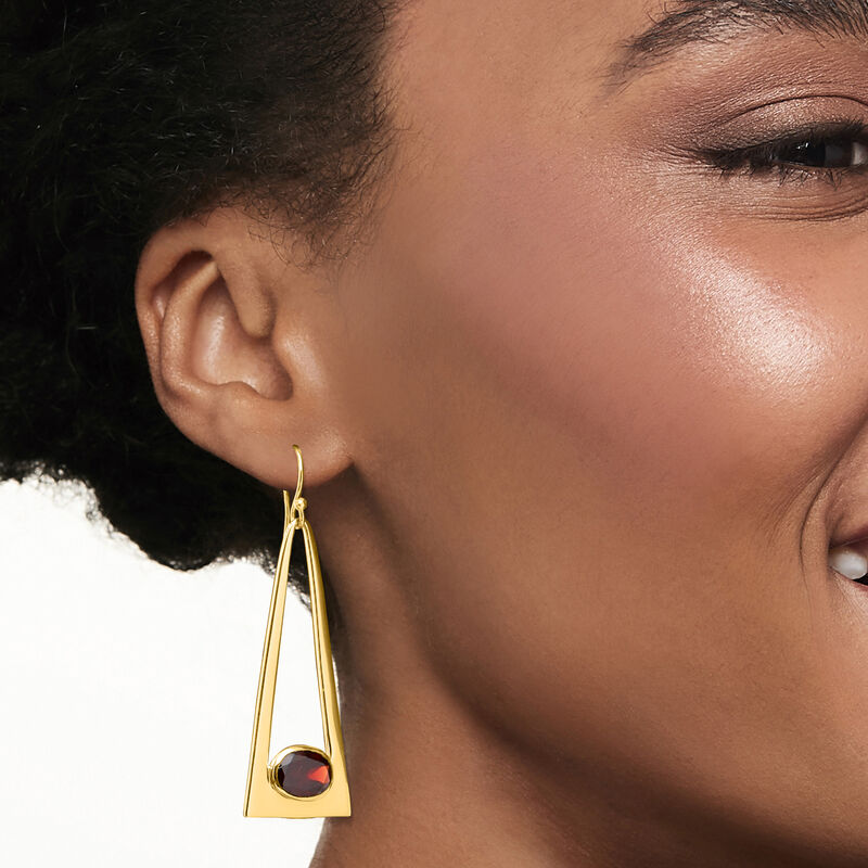 5.25 ct. t.w. Garnet Triangle Drop Earrings in 18kt Yellow Gold Over Sterling image number 1