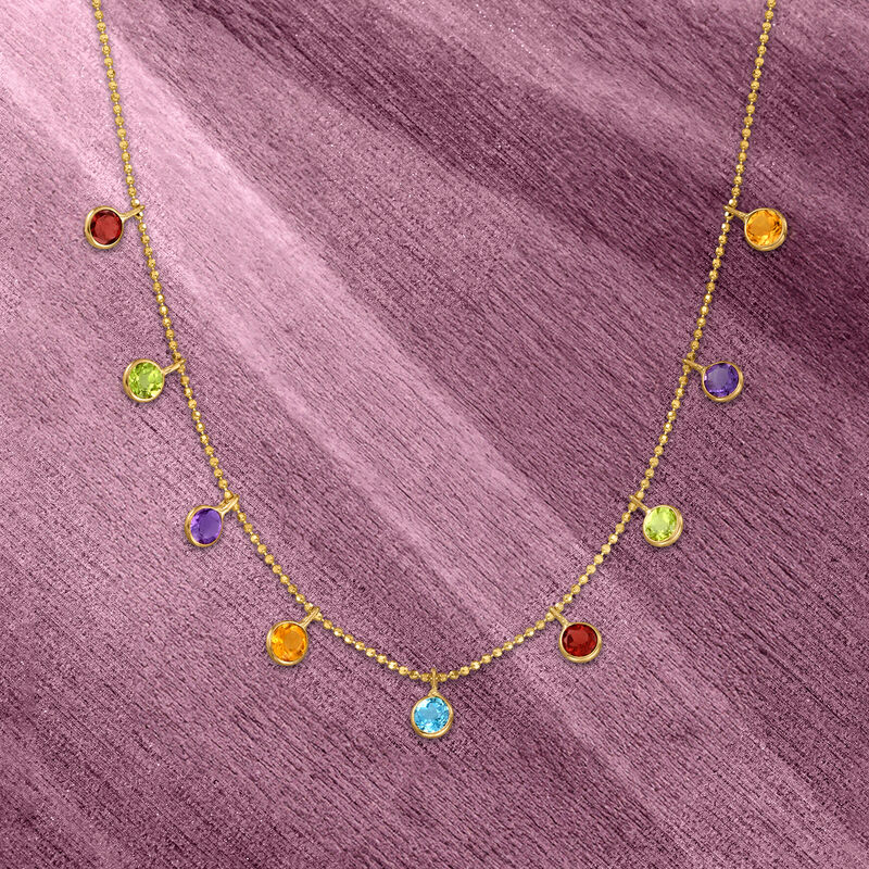 2.70 ct. t.w. Bezel-Set Multi-Gemstone Station Necklace in 14kt Yellow Gold image number 2